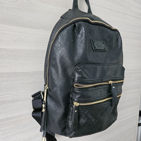 Steve Madden Black Backpack Bag Gold Zippers Logo Gym City Minimalist FLAWS - Picture 7 of 16